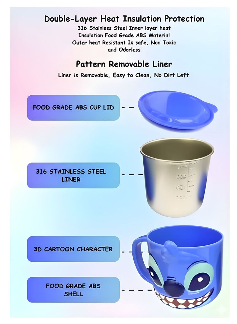 Disney Kids Stainless Steel Drinking Mug with Lid – Cartoon Design | Double Wall Insulated Cup for Hot & Cold Drinks | Leak-Resistant, Safe & Durable Children Mug (Stitch) - Image 5